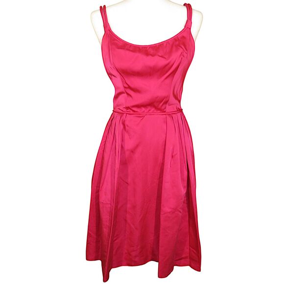 Vintage 1950s Duchess Satin Fit and Flare Magenta Cocktail Dress Size Small